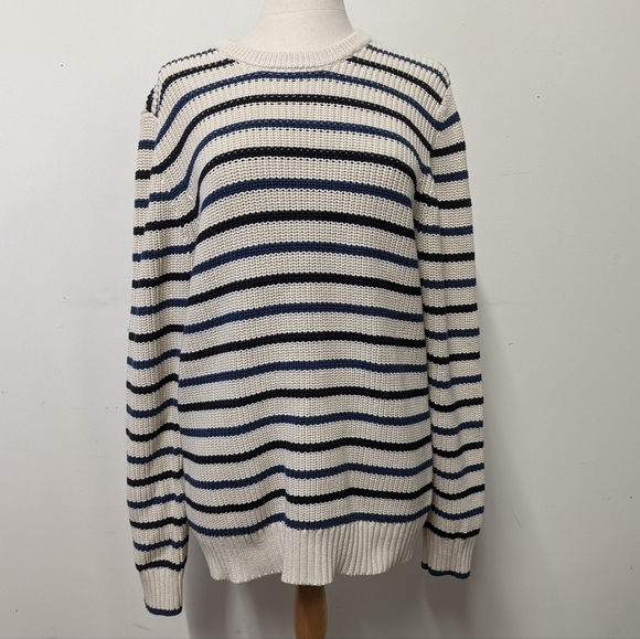 AMERICAN Eagle Chunky Preppy Sweater with black and navy stripes L Unisex - Picture 1 of 8
